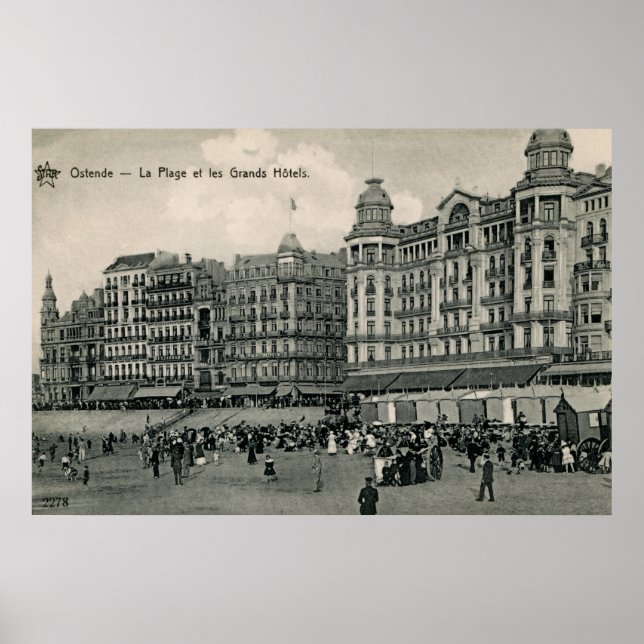 ca. 1900 Ostend Beach and Grands Hotels Poster (Vorne)
