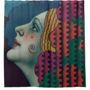 ca. 1930 Art Deco Frauen Druck Duschvorhang