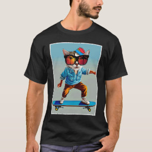 Ca Cat Skateboarding Retro Ansicht Coole Katzen 1 T-Shirt