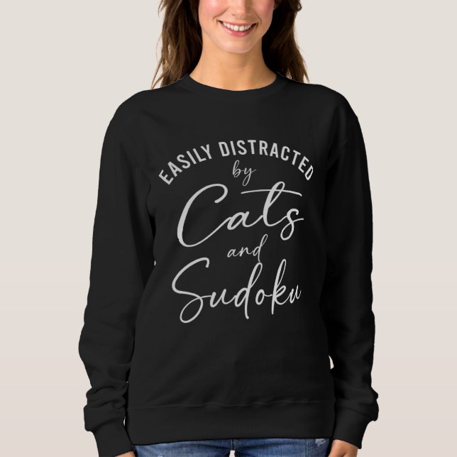 Ca Easily Distracted by Cats And Sudoku Dad Sweatshirt (Vorderseite)