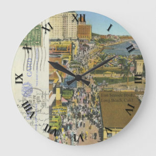 CA - Long Beach, California Post Card Clock - 1938 Große Wanduhr