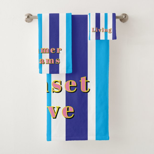 Cabana Beach Yellow Blue Stripes Badhandtuch Set (Insitu)