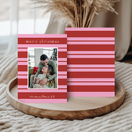Cabana Pink and red Stripe Preppy Christmas card Einladung