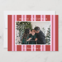 Cabana Pink red Stripe Preppy photo Christmas card Einladung