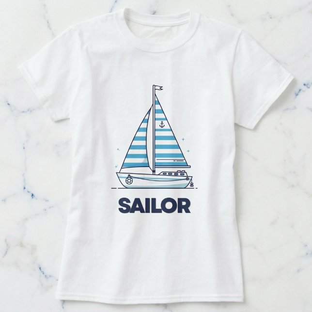 Cabana Sail Mädchen Nautical Boot Tee (Striped sails for coastal girls.)