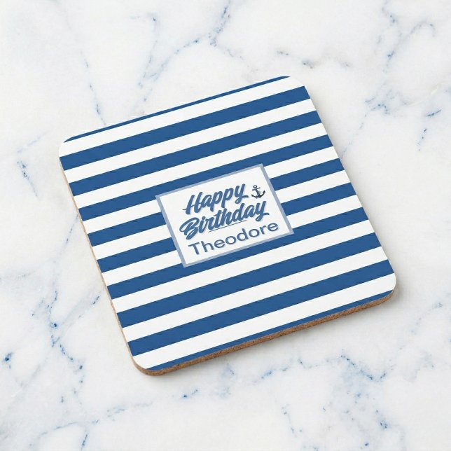 Cabana Streifen Anchor Geburtstag Untersetzer (Anchor your drink in style)