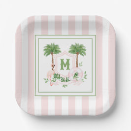 Cabana Streifen Palm Beach Monogramm Wappen Umzäun Pappteller