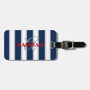 Cabana Stripe Monogram in Navy Blue Gepäckanhänger