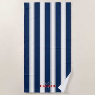 Cabana Stripe Monogram in Navy Blue Strandtuch