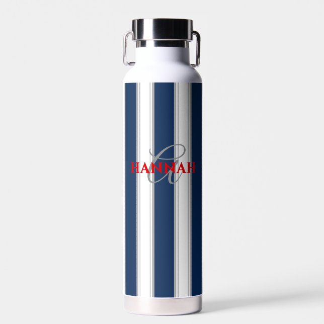Cabana Stripe Monogram in Navy Blue Trinkflasche (Vorne)