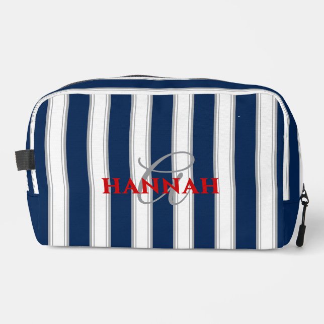 Cabana Stripe Monogram in Navy Blue Waschbeutel (Vorderseite)