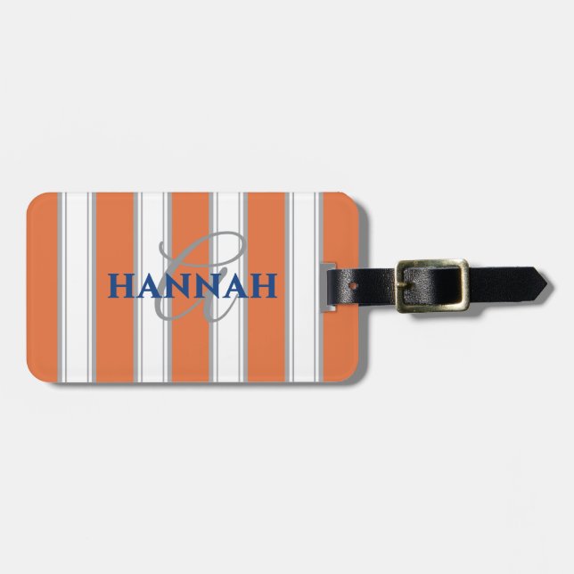 Cabana Stripe Monogram in Orange Gepäckanhänger (Vorderseite horizontal)