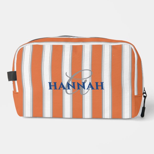 Cabana Stripe Monogram in Orange Waschbeutel (Vorderseite)