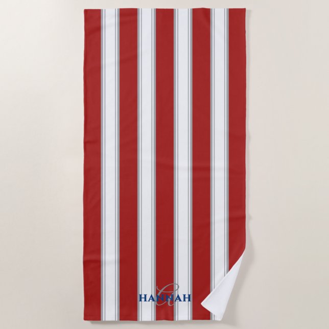 Cabana Stripe Monogram in Rot Strandtuch (Vorderseite)