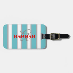 Cabana Stripe Monogramm in Türkis Blau Gepäckanhänger