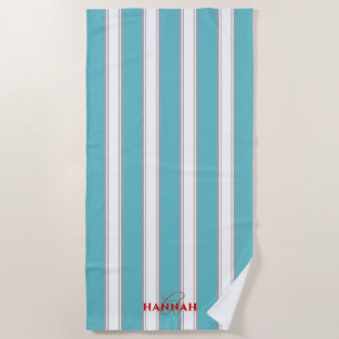 Cabana Stripe Monogramm in Türkis Blau Strandtuch