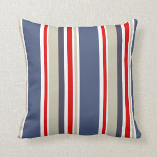 Cabana Striped Red White Blue Gray Beige Kissen