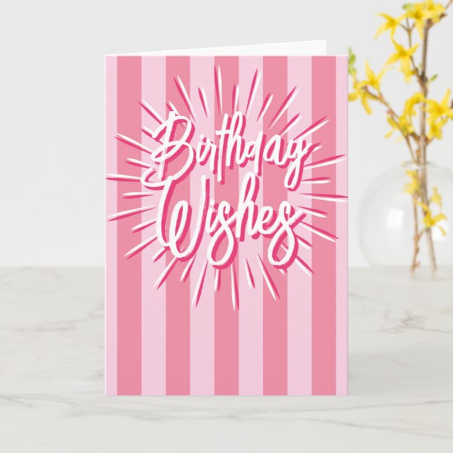 Cabana Stripes "Birthday Wishings" Burst in Pink Karte (Gelbe Blume)