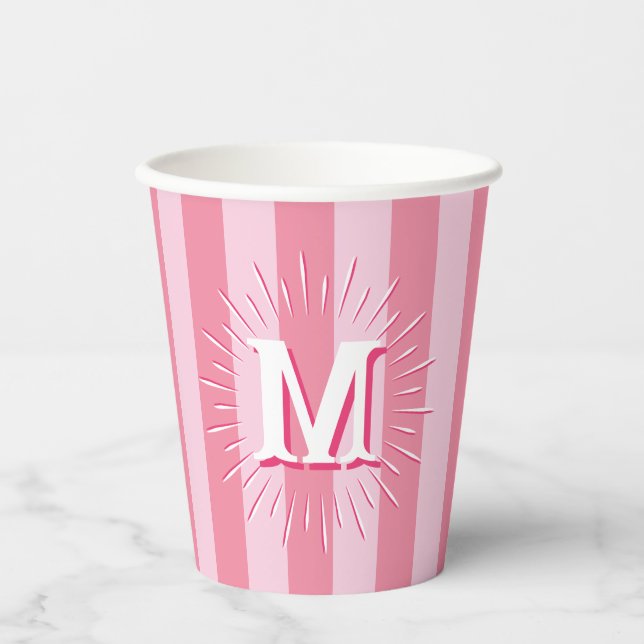 Cabana Stripes in Pink Personalized Pappbecher (Vorderseite)