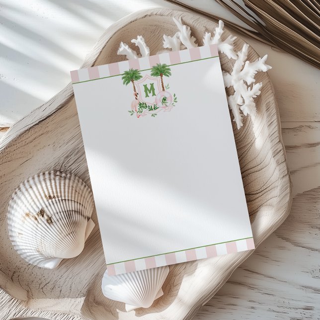 Cabana Stripes Palm Beach Monogram Crest Mitteilungskarte (Von Creator hochgeladen)