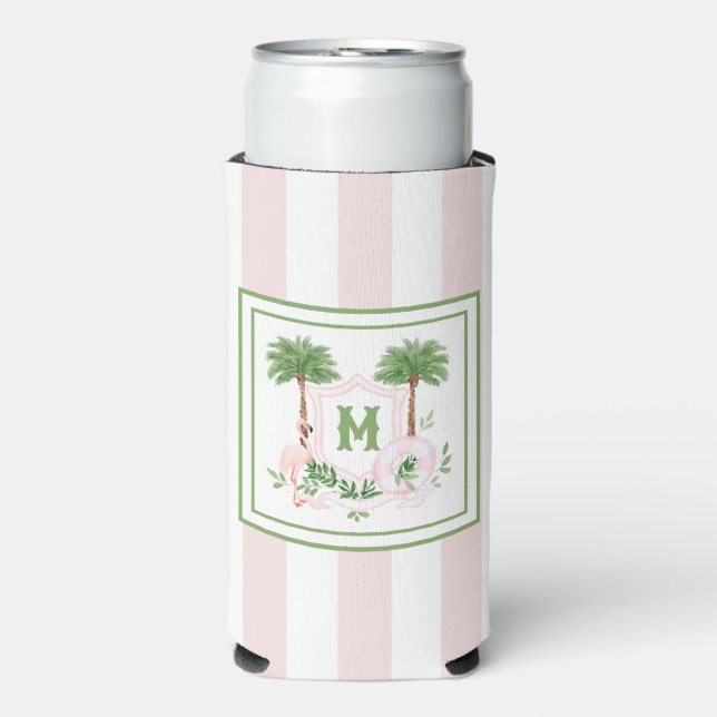 Cabana Stripes Palm Beach Monogram Crest Selters Dosenkühler (Seltzer Vorderseite)