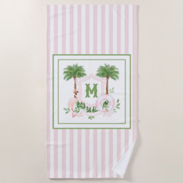 Cabana Stripes Palm Beach Monogram Crest Strandtuch