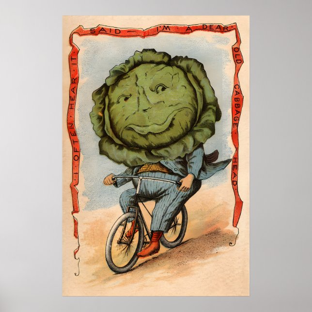 Cabbage Riding a Bicycle - Vegetable People Poster (Vorne)