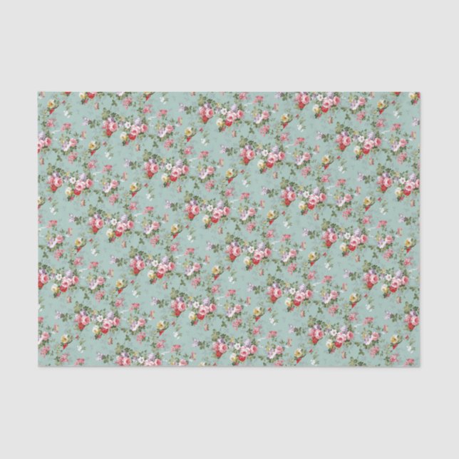 Cabbage-Rose in Blautönen Seidenpapier (Vorderseite)