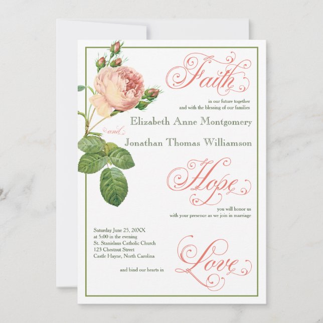 Cabbage Rose Script Christlich Hochzeitseinladung Einladung (Vorderseite)