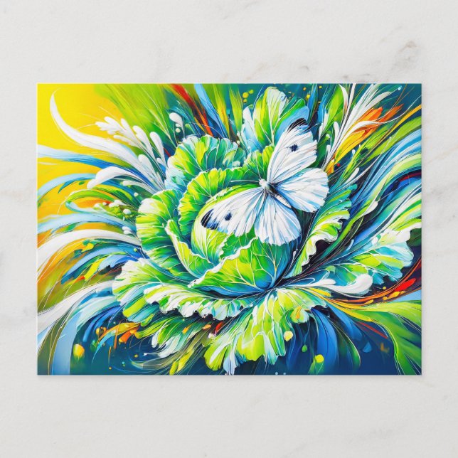 Cabbage White Butterfly auf Cabbage in Ölgemälde Postkarte (Vorderseite)