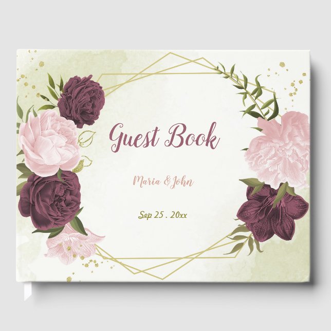 Cabernet Rosa Blume Grün Gästebuch (Vorderseite)