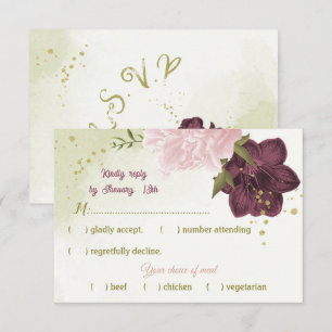 Cabernet rosa Blume grüne Blätter RSVP Karte