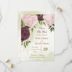 Cabernet rosa Blume grüne Blätter Save The Date