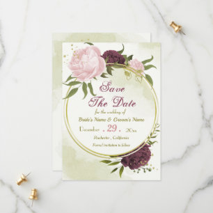 Cabernet rosa Blume grüne Blätter Save The Date