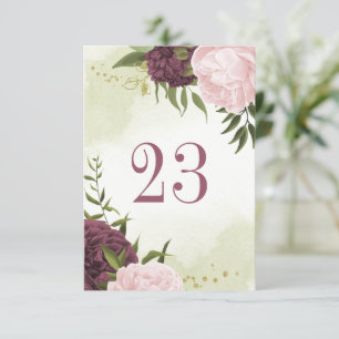 Cabernet rosa Blume grüne Blätter Tischnummer