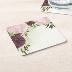 Cabernet rosa Blumen Grünzeug Hochzeit Rechteckiger Pappuntersetzer