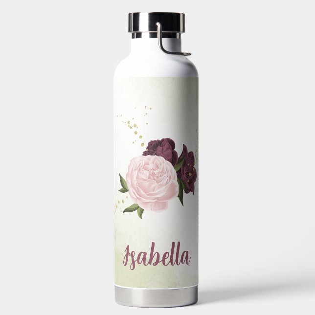 Cabernet rosa floral Grünzeug  Trinkflasche (links)