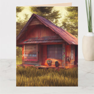 CABIN ART BIRTHDAY GREETING CARD DANKESKARTE