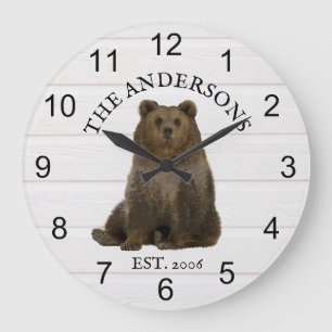 Cabin Bears Forest wood Personalized Mountain   Große Wanduhr