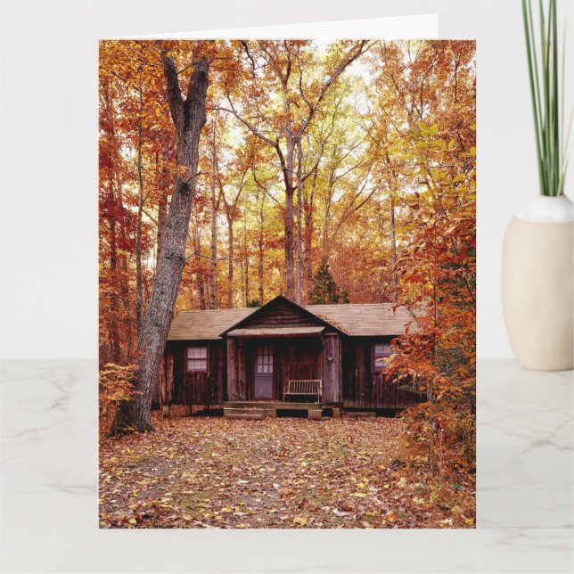 CABIN BIRTHDAY CARD WOODS AUTUMN GREETING CARD KARTE (Vorderseite)