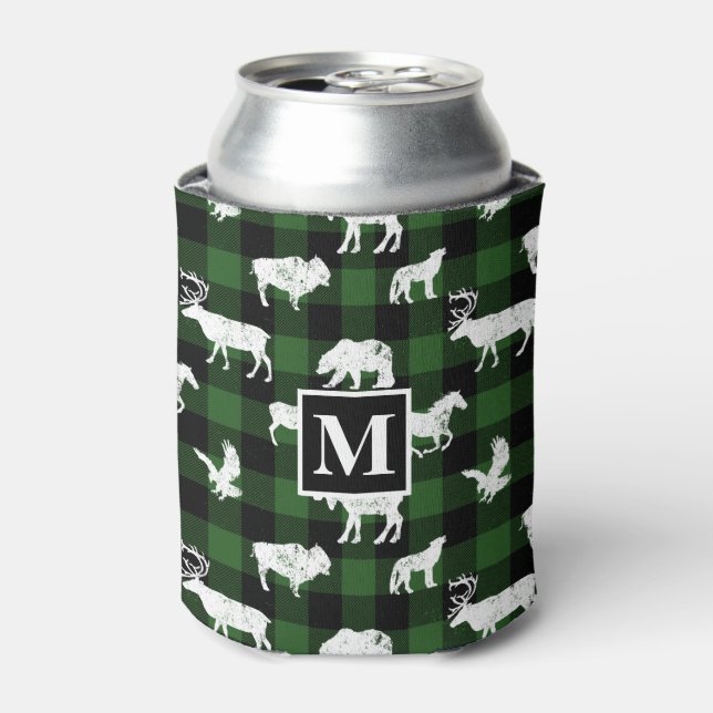 Cabin Buffalo Kariert Lumberjack Karo Pattern Gree Dosenkühler (Kanne Vorderseite)