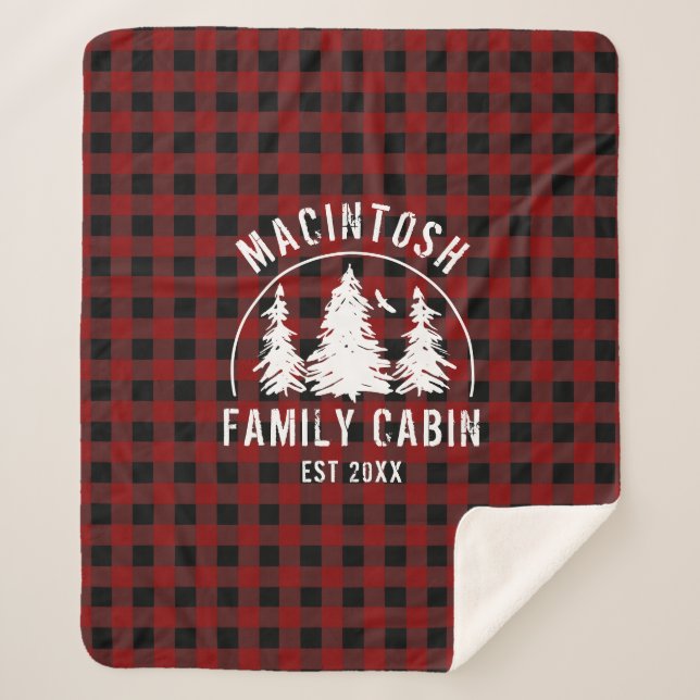 Cabin Familienname Red Black Buffalo Kariert Sherpadecke (Vorderseite)