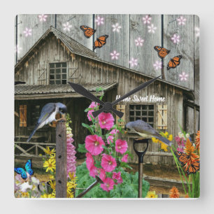 Cabin Flower Garden Quadratische Wanduhr