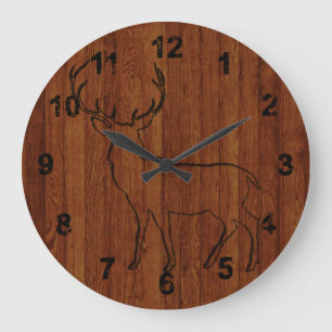 Cabin in the wood inspired Rustic Deer Große Wanduhr