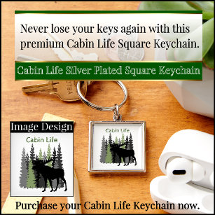 Cabin Life Silver Plate Square Schlüsselanhänger
