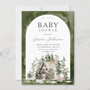 Cabin Theme Forest Woodland Green Baby Dusche Einladung