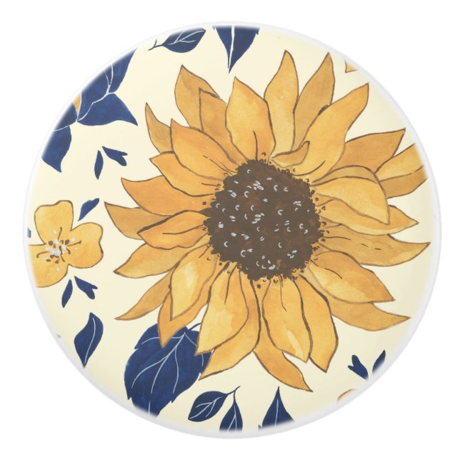 Cabinet Knobs, blau und gelb, Sonnenblumen Keramikknauf (Vorderseite)