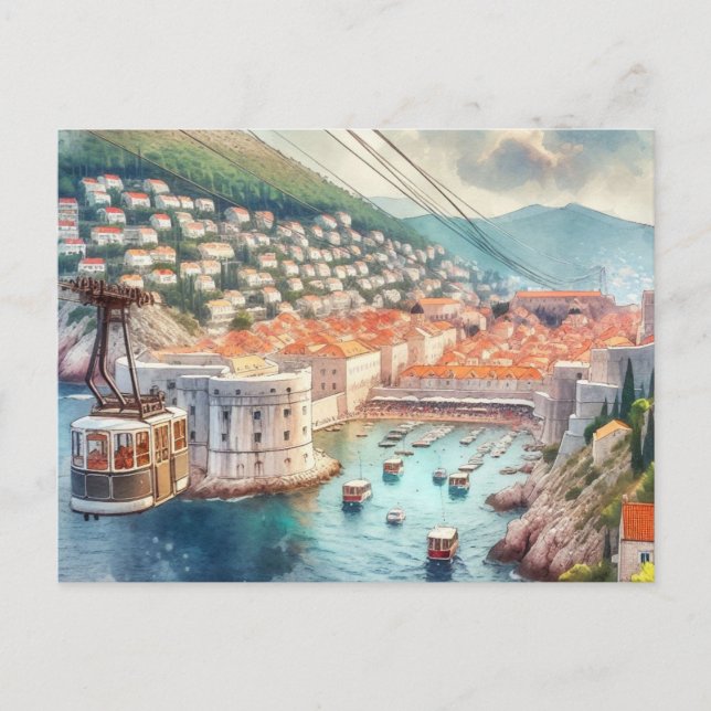 Cable Car Dubrovnik Kroatien Aquarell Postkarte (Vorderseite)