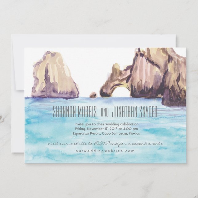 Cabo Mexiko Aquarell-Hochzeit laden ein Einladung (Vorderseite)