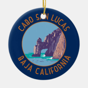 Cabo San Lucas Arch Mexico Retro Distressed Kreis Keramik Ornament
